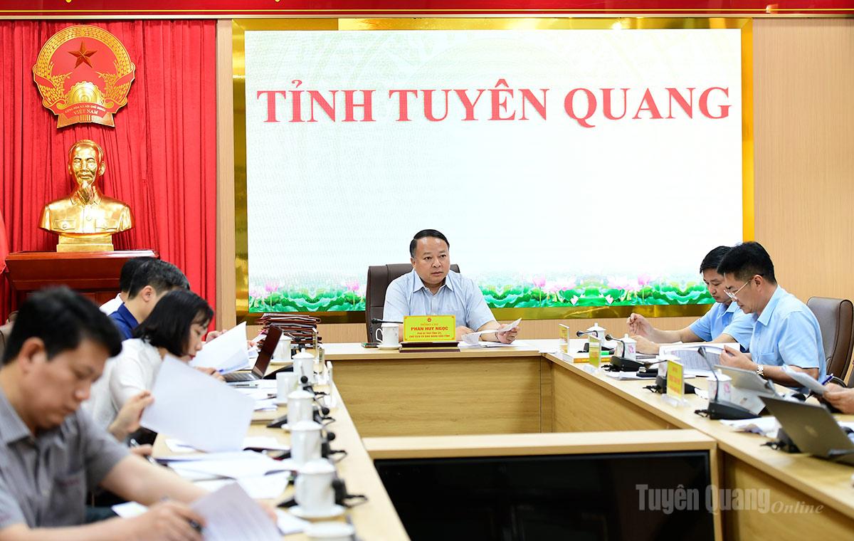 Đồng chí Phan Huy Ngọc, Phó Bí thư Tỉnh ủy, Chủ tịch UBND tỉnh chủ trì cuộc họp.